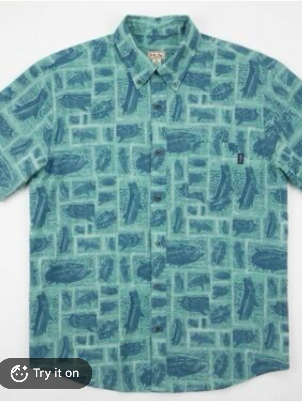 Huk KC Kona Stamped Short-Sleeve Button-Down Performance Shirt Large